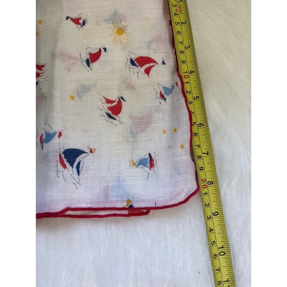 Vintage Nautical Print Handkerchief With Red Trim & Sailboat Design 4 - Picture 5 of 6